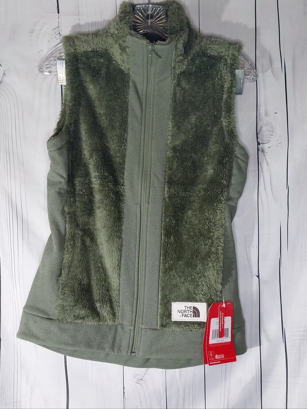 The North Face Furry Fleece Athleisure Utility Cozy Vest In Olive Green NWT
